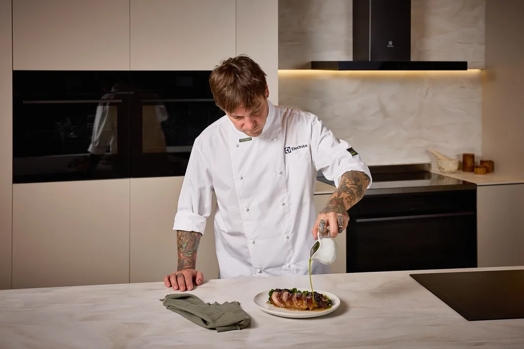 Matt Stone with a steam oven dish