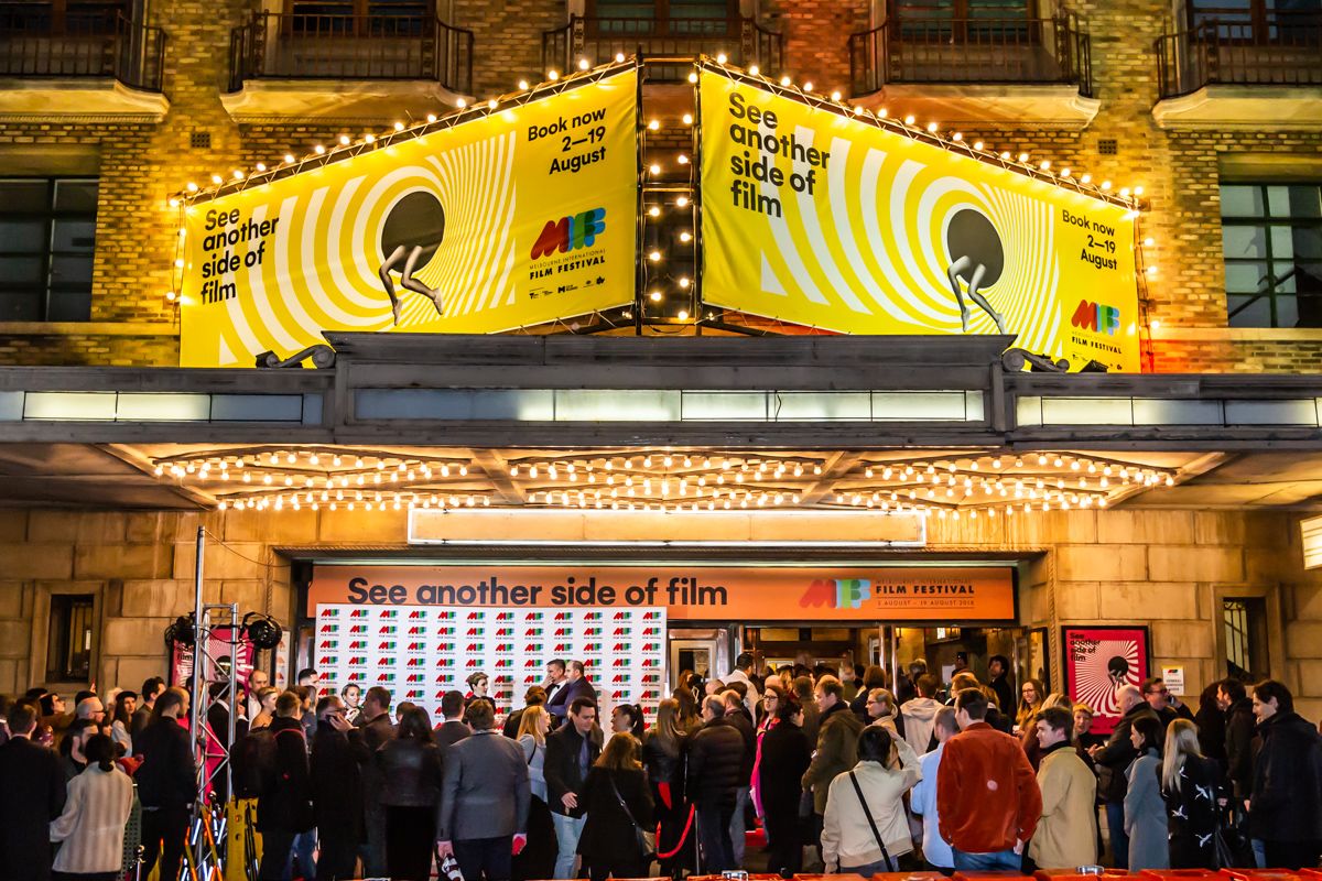 Crowds gathered inside a Melbourne International Film Festival screening venue.